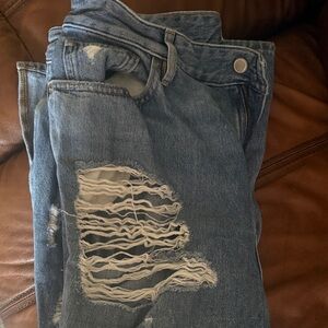 Good American Blue Distressed Flare Jeans